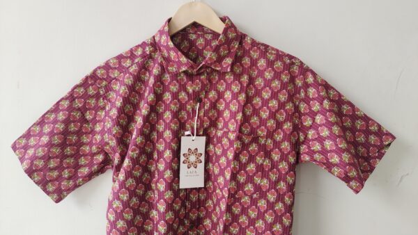Red Base Floral Buti HandPrinted Cotton Shirt (3)