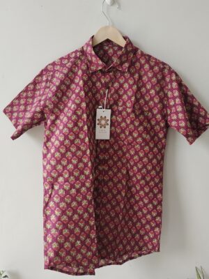 Red Base Floral Buti HandPrinted Cotton Shirt (4)