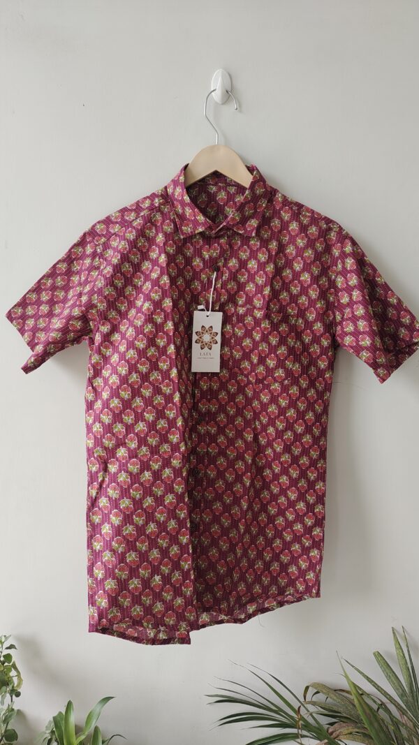 Red Base Floral Buti HandPrinted Cotton Shirt (4)