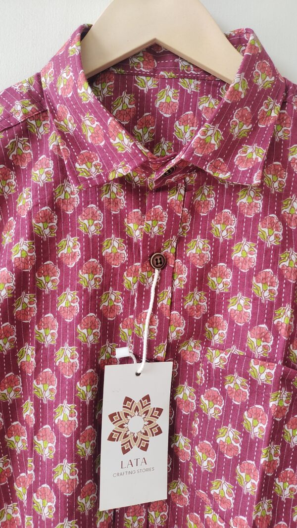 Red Base Floral Buti HandPrinted Cotton Shirt