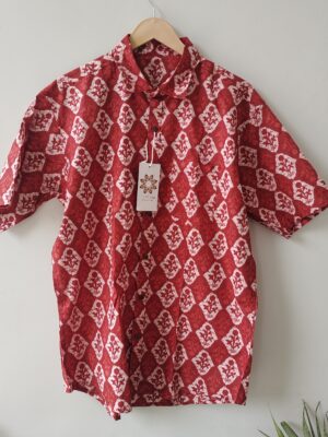 Red Base White Floral Geometrical Printed Cotton Shirt (4)