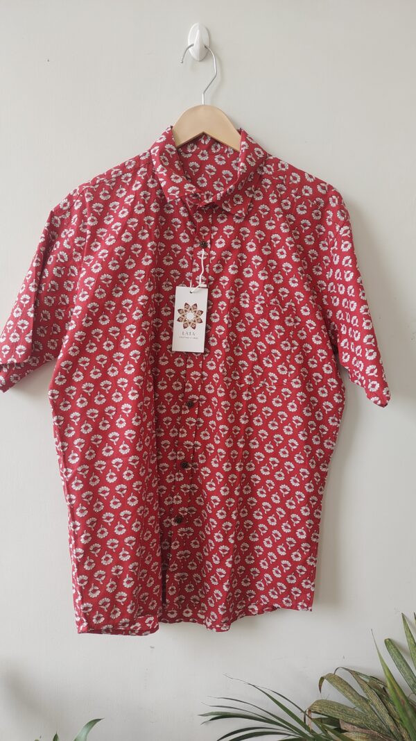 Red Floral Buti Cotton Shirt