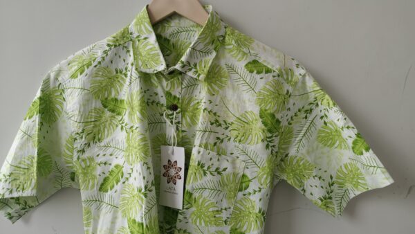 White And Light Green Floral Handprinted Cotton Shirt (3)