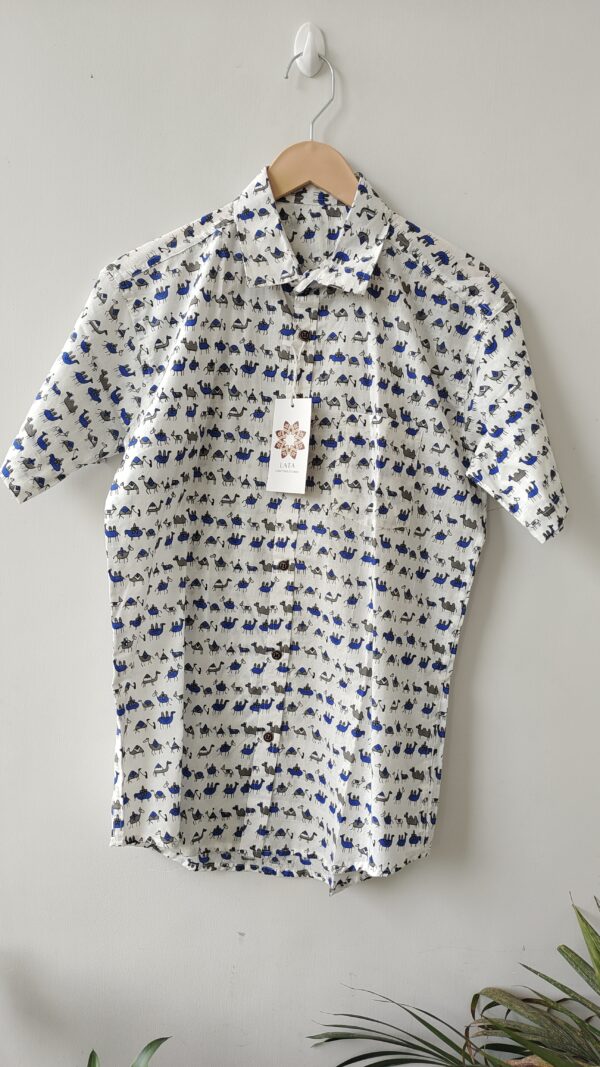 White Base Blue Grey Warli Printed Cotton Shirt (3)