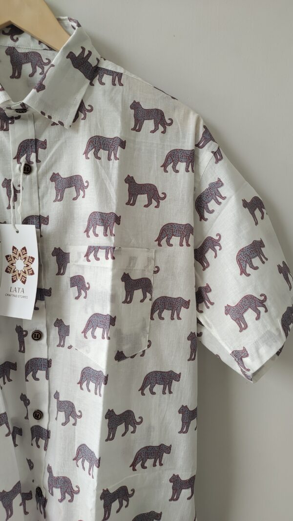 White Base Grey Leopard HandPrinted Cotton Shirt (2)