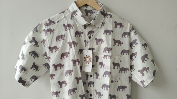 White Base Grey Leopard HandPrinted Cotton Shirt (4)
