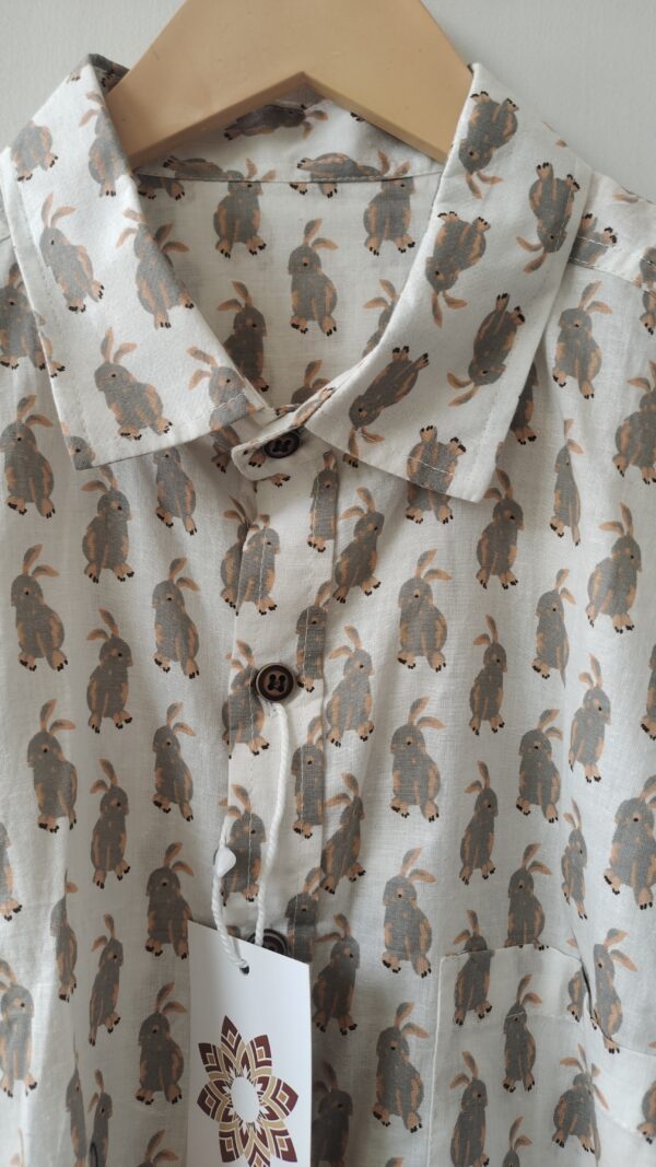 White Base Grey Rabit Motif Cotton Shirt (2)