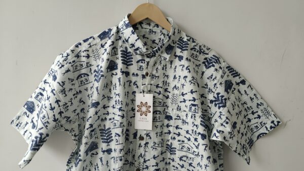 White Base Navy Blue Warli Printed Cotton Shirt (3)