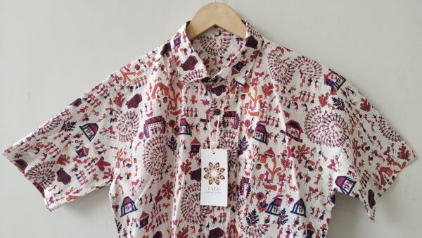 White Base Red Mehruun Warli Printed Cotton Shirt (3)