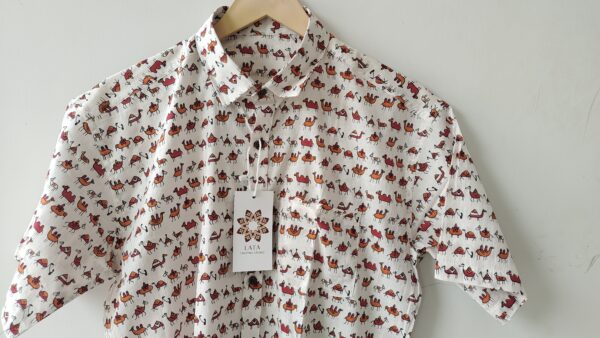 White Base Red Warli HandPrinted Cotton Shirt (3)