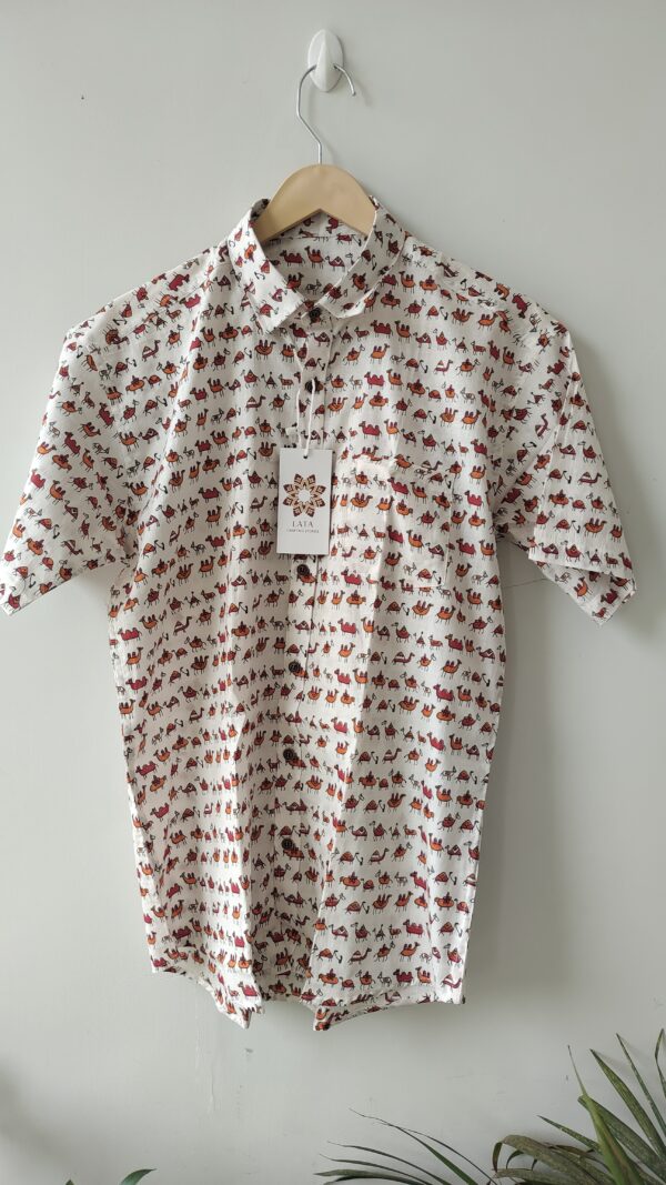 White Base Red Warli HandPrinted Cotton Shirt (4)
