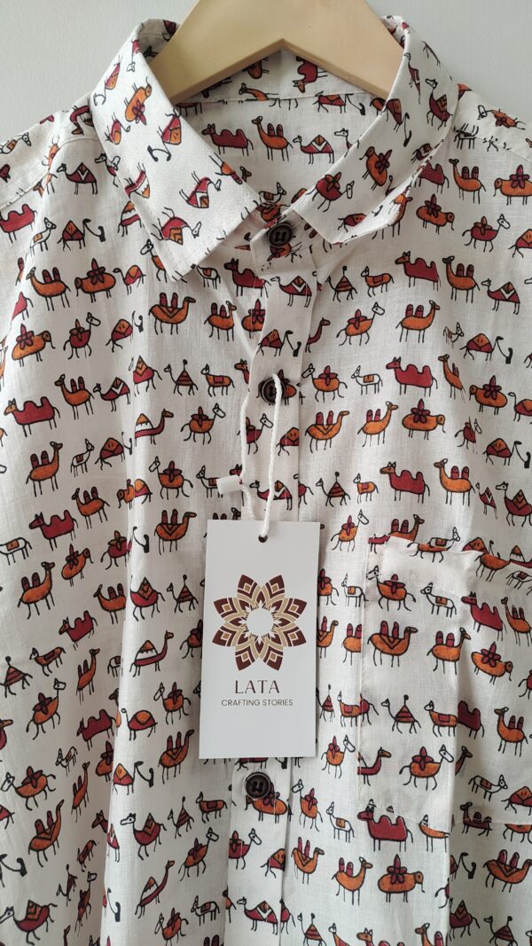 White Base Red Warli HandPrinted Cotton Shirt