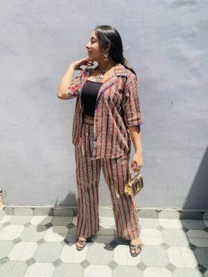 Lines in Red and Black Hand Block Printed Co-ord Set 2