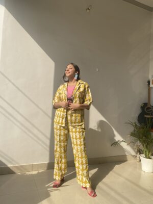 Love In Yellow Dabu Hand Block Printed Co-ord Set 1