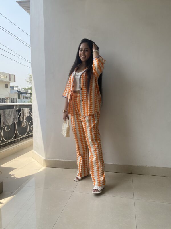 Orange And White Grace Hand Block Printed Co-ord Set 1