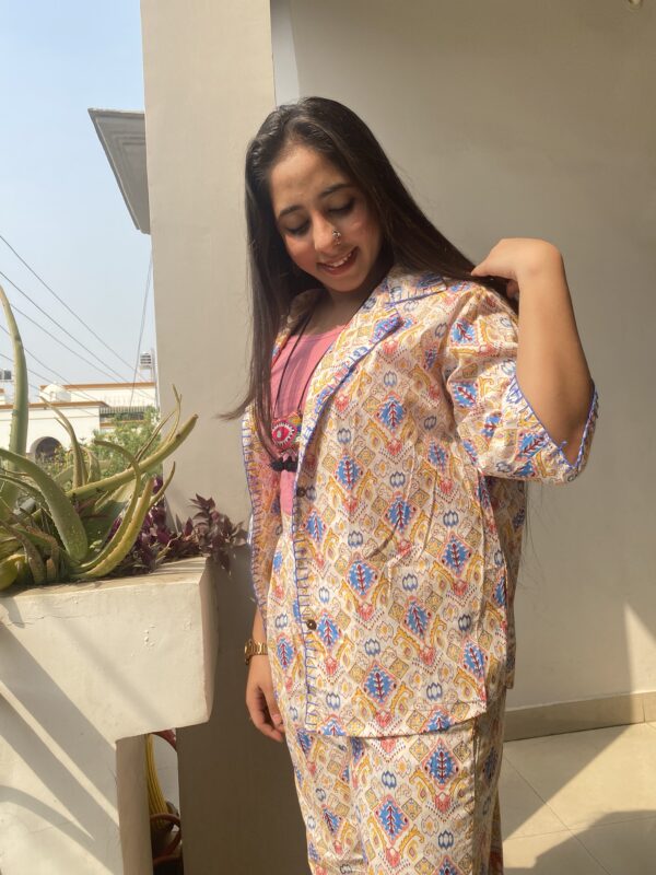 Pink Geometry Hand Block Printed Co-ord set 2