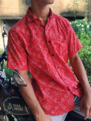 Red and White Bandhani Print Cotton Shirt (5)