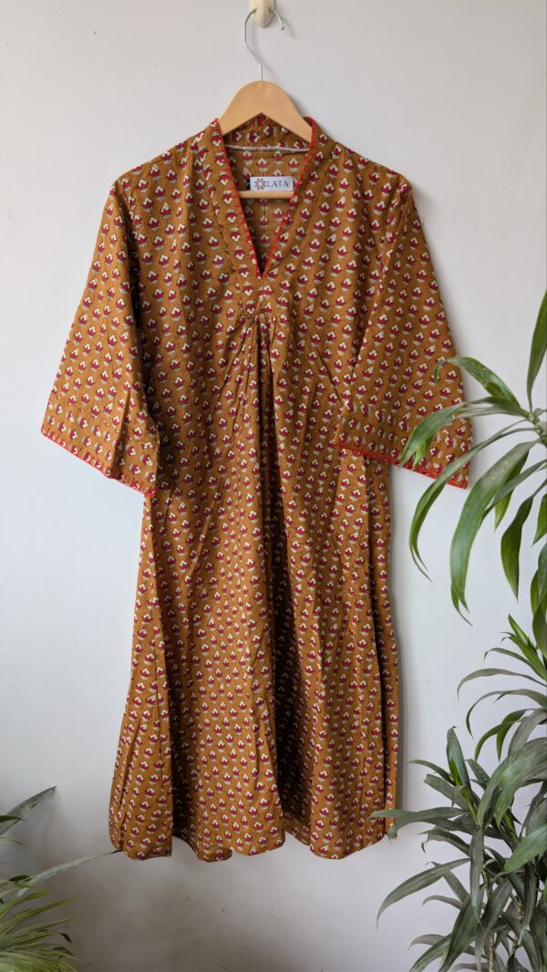Yellow Buti Bagru Block Print Cotton Dress