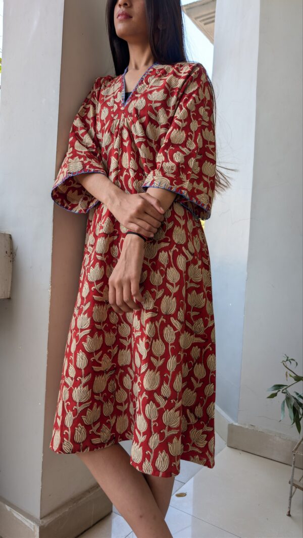 Red Bagru Block Print Cotton Dress