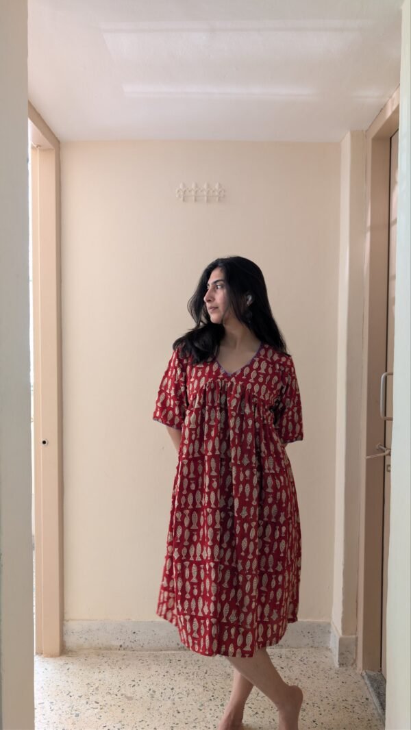 Rouge Dress in Bagru Block Print